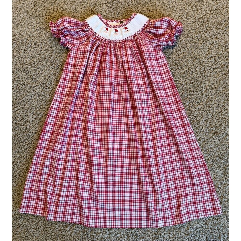 Red and White Plaid Santa Claus Smocked Dress by Banana Split Girl's Size 7